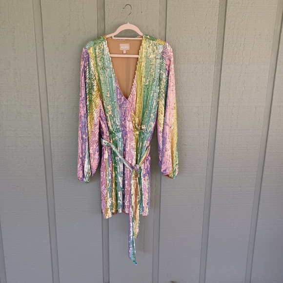 Show Me Your MuMu Dresses & Skirts - Show Me Your MuMu Rainbow Stripe Sequins Dress Size XXL Women Party Long Sleeve